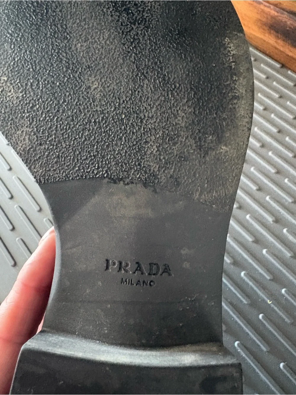 Prada Black Leather Penny Loafers with Silver Triangle Logo - Picture 9 of 12